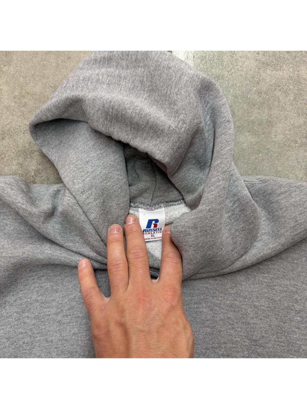 vintage russell athletics grey blank heavyweight hoodie xl HAS STAIN ON SLEEVE - Picture 3 of 4